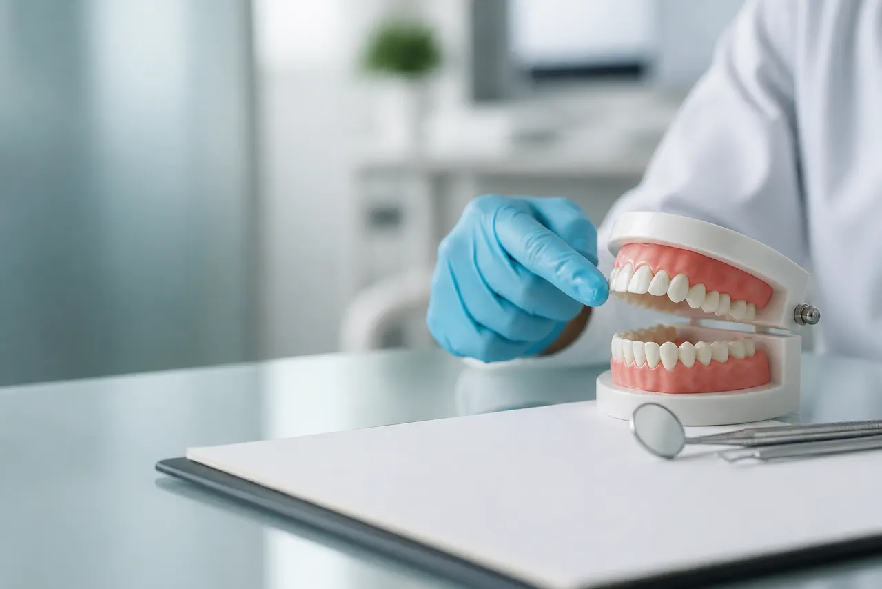 Modelo dental utilizado durante una conversación de orientación.